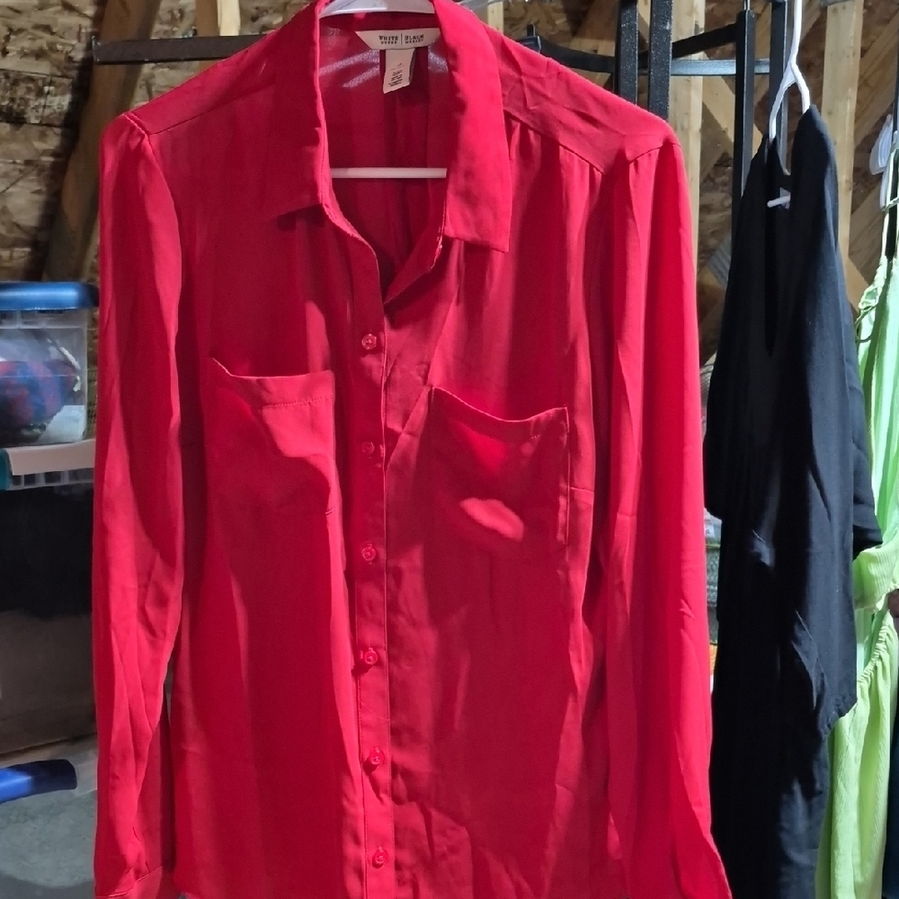 White House Black Market Red Button-Up Blouse